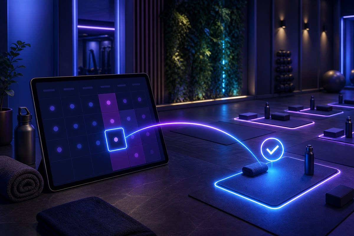 A confirmed session booking connected to a prepared room